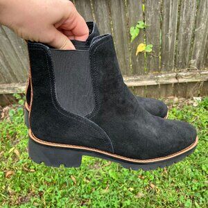 Sam Edelman Black Suede Chelsea Ankle Boots with Tan Trim
